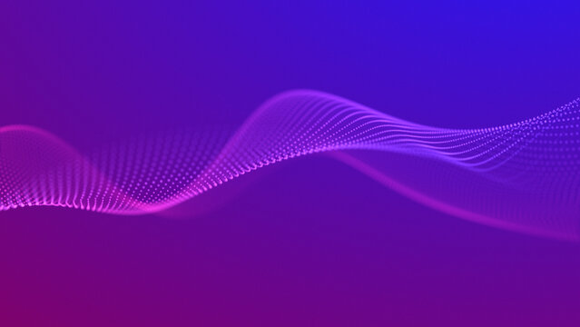 Glowing vibrant particle wave in the space. Abstract technology, science, engineering, and artificial intelligence background. Digital dot wave energy flow. Virtual assistant concept. Futuristic 