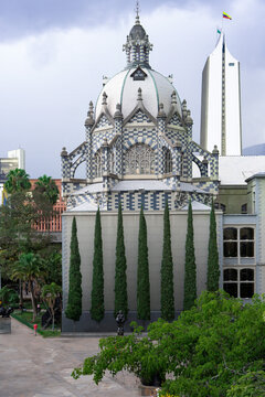 Colombia, Medellin, the iconic Uribe Palace of Culture at Plaza Botero.