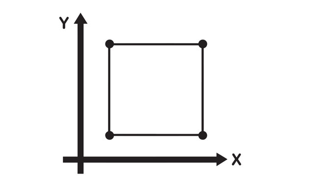 Quadrilateral Coordinate System Showing Y Axis Arrow Upward and X Axis Arrow Crossing at Right Angles, Geometric Diagram