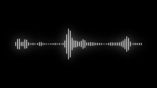 Audio wave animation isolated on black background. white lines Audio waveform with frequency animated. audio visualizer with alpha channel. Sound digital voice visualization 4K loop
