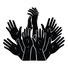 Fototapeta premium Group of raised arms reaching upward silhouette vector illustration for community support.