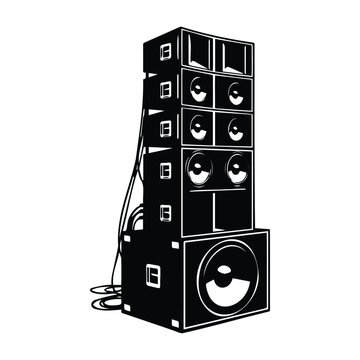 Large sound system stack vector illustration featuring professional stage speaker arrays.