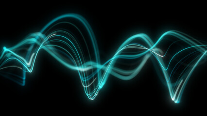 Blue wave on black background. Glowing turquoise wave visual with blurred light trails. Abstract digital data flow, smooth energy lines, futuristic hi tech background, futuristic screensaver ©  Seamless Loop