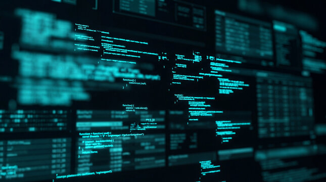 Computer software programming code lines on screen with shallow depth of field