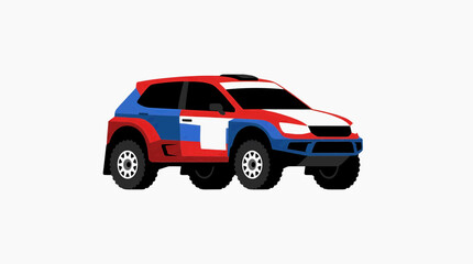 Fototapeta premium Racing Cars: Red Rally Car Vector Front Side View Isolated on White Background