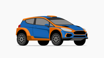 Fototapeta premium Racing Cars: Blue Rally Hatchback Vector Side View Isolated on White Background
