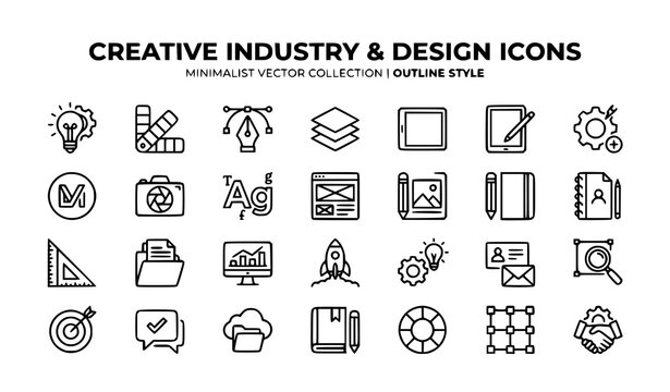 Creative studio outline vector icon set graphic design and branding symbols