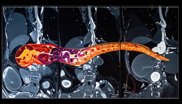 Medical Scan of Human Abdomen with Parasitic Worm