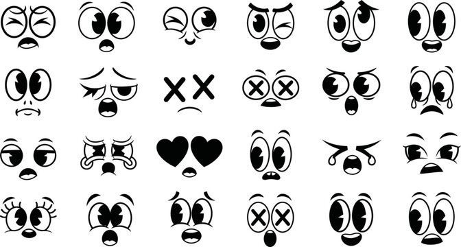 A set of  hand drawn various cartoon faces with different emotions and expressions.