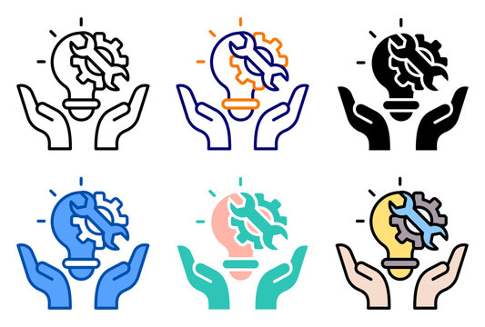 Icon service solution set featuring customer support, chatbot technology, ticket management, technical assistance, AI automation, live chat, etc.