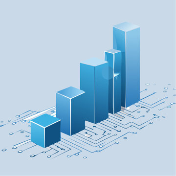 Digital Data Growth on a Tech Circuit Board Background, Representing Business Analytics and Technological Progress