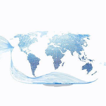 Dynamic global interconnected network visualization with abstract digital data flow across a stylized world map