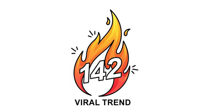 A bright and vibrant vector graphic featuring a flame with the number 142 prominently displayed.