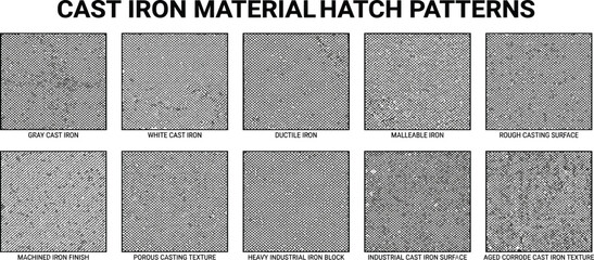 Detailed cast iron material hatch patterns for industrial engineering and technical design drawings featuring various surface finishes and textures © RED BEIGE