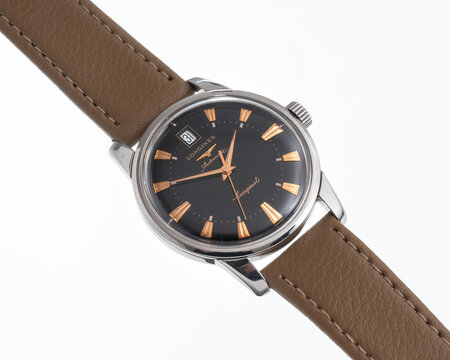 Longines self-winding watch, Conquest model, reference L1.611.4, steel case with black dial. Milan, Italy, February 19, 2026