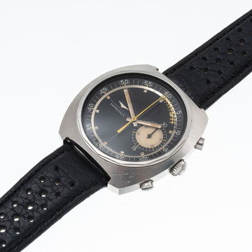 Longines hand-wound chronograph, Nonius model, reference 8225-2, steel case with black dial. Milan, Italy, February 11, 2026