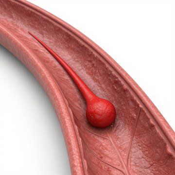 Blood clot or embolus obstructing blood flow inside human artery medical vein illustration.
