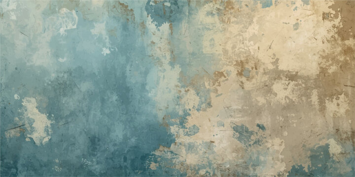 An aged and dirty concrete wall background features a blue grunge paint texture with a rough, weathered vintage surface pattern