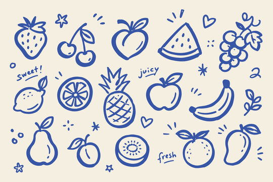 Fruit Set Doodle Sketch Vector Illustration