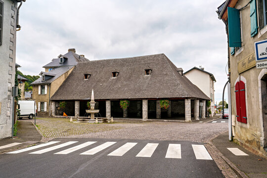 Street scene in the historic, scenic village of Campan in Haute-Pyrenees in France
