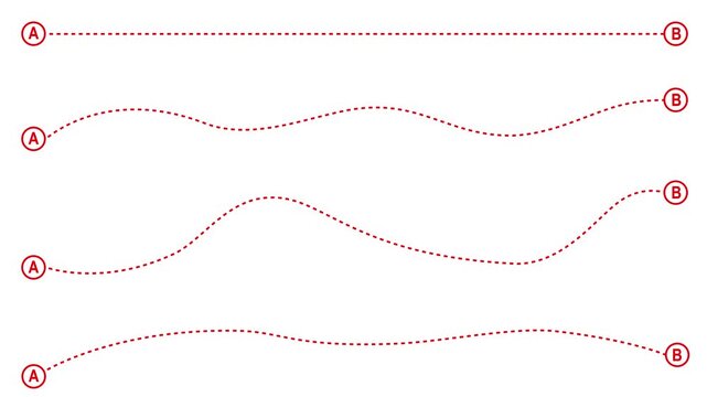 Multiple route paths A to B navigation journey system dotted direction lines vector design. animation