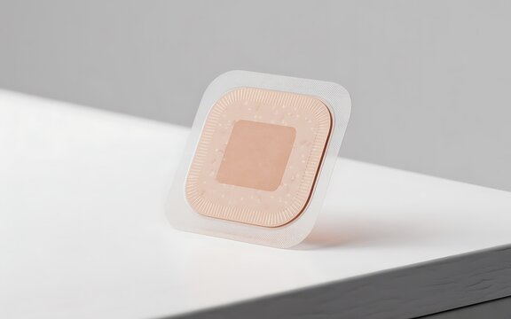 Transparent Medical Patch Square Transdermal Adhesive Dressing Closeup Photo