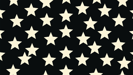 Fototapeta premium Seamless pattern of white hand drawn stars of various sizes scattered across a solid black background for a night sky.