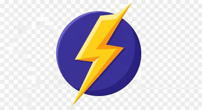 A vibrant yellow lightning bolt icon on a blue circular background in vector style