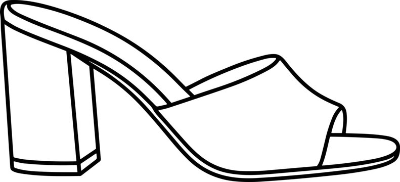 Line Art Mules Shoe with Block Heel - Minimalist Fashion Footwear Icon
