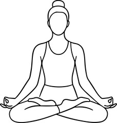 Obraz premium Woman in Lotus Pose, Meditating, Yoga, Silhouette, Line Art
