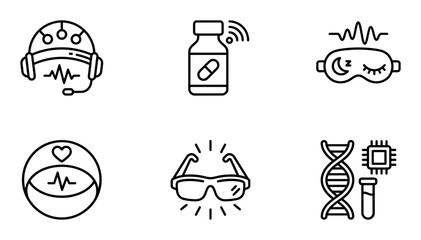 Fototapeta premium 6 Medical icons, health symbols, outline styles, UI design