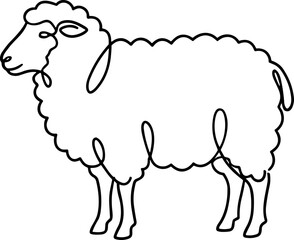 Obraz premium Minimalist sheep line drawing, simple outline art, farm animal illustration