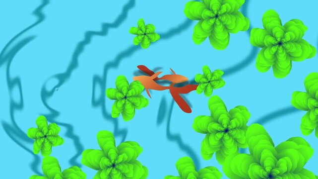 Goldfish swimming in a pond and lotus leaves motion graphy 
