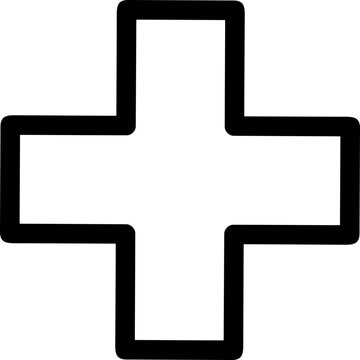 Bold Black Outline Plus Symbol on White Background