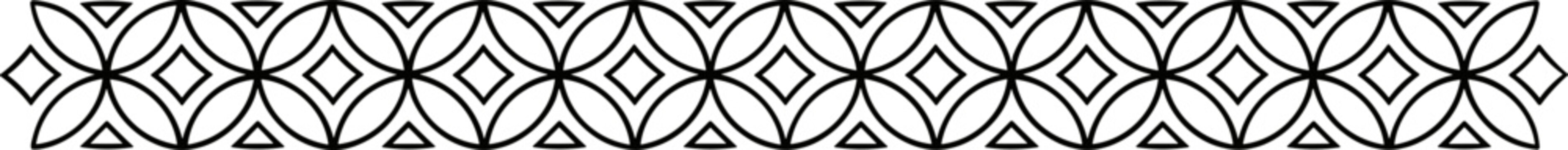 Seamless Geometric Pattern: Interlocking Diamonds and Circles, Black and White Decorative Border