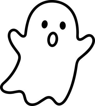Cute cartoon ghost character with surprised expression, simple outline drawing
