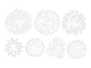 Top View Tree Symbol Collection – Light CAD Line Art Plan View Vectors with Editable Stroke White Fill and Large Canopy Varied Shapes for Site Plans © Muhammad