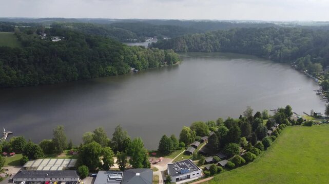 View over the Kriebstein Nature Reserve, including the dam, in Saxony, Germany.