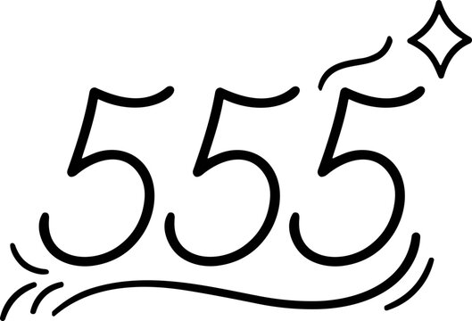 Lucky number 555 with starburst and swirling lines on white background