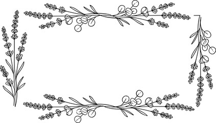 Elegant Hand-Drawn Lavender and Eucalyptus Floral Border Frame - Vector Illustration © Brian