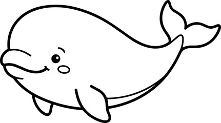 Obraz premium Cute cartoon dolphin illustration, black and white line art, simple and adorable marine animal