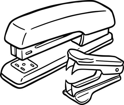 Office Stapler and Hole Puncher - Line Art Illustration