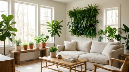 Fototapeta premium Sustainable eco friendly home interior with green plants