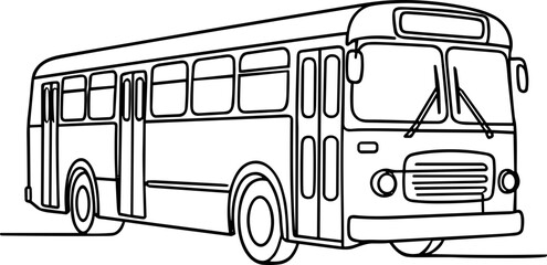 Retro style bus line art illustration, vintage public transport vehicle outline © Brian