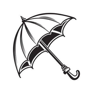 Vintage Umbrella Line Art Vector, Retro Hand Drawn Weather Illustration
