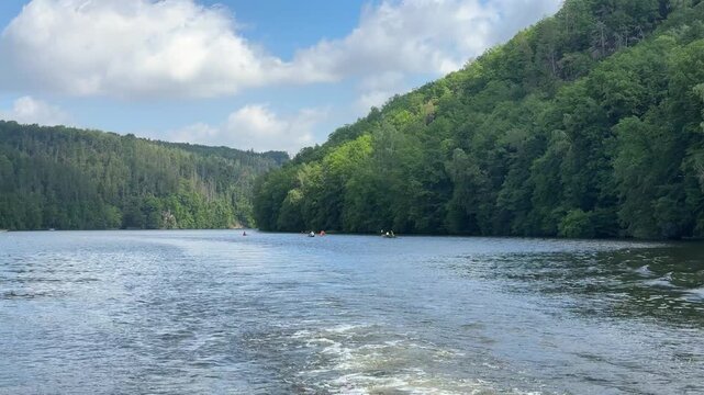 View over the Kriebstein Nature Reserve, including the dam, in Saxony, Germany.