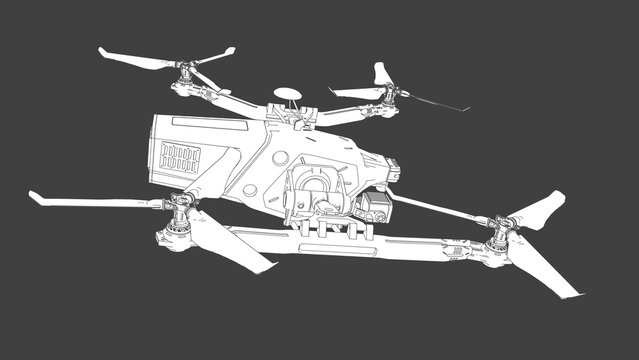 Drone illustration, detailed technical rendering