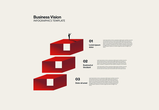 Business Vision and Strategy Infographic Template with 3D Block Steps