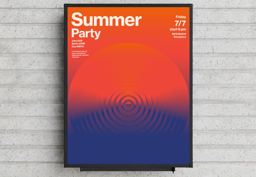 Electronic Music Summer Party Event Poster Template with Psychadelic Style