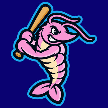 Shrimp Batting Baseball Team Mascot Logo Vector Illustration